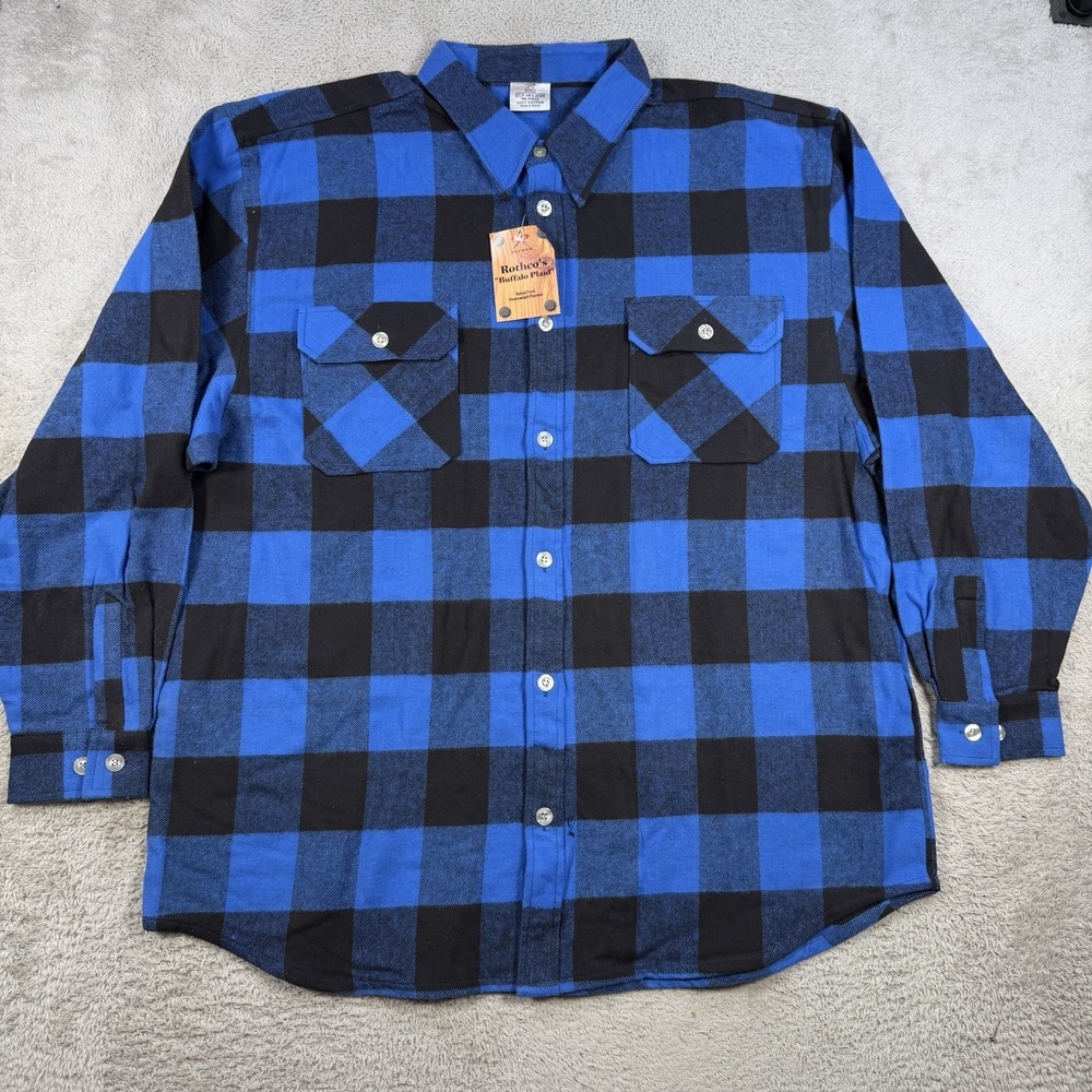 Rothco Flannel Shirt Mens 4XL Blue Buffalo Plaid Button Front Heavyweight Cotton